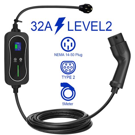 EV Charger Level 2 Type 1 J1772 Plug 20A 24A 32A 240V NEMA 14 50 Plug