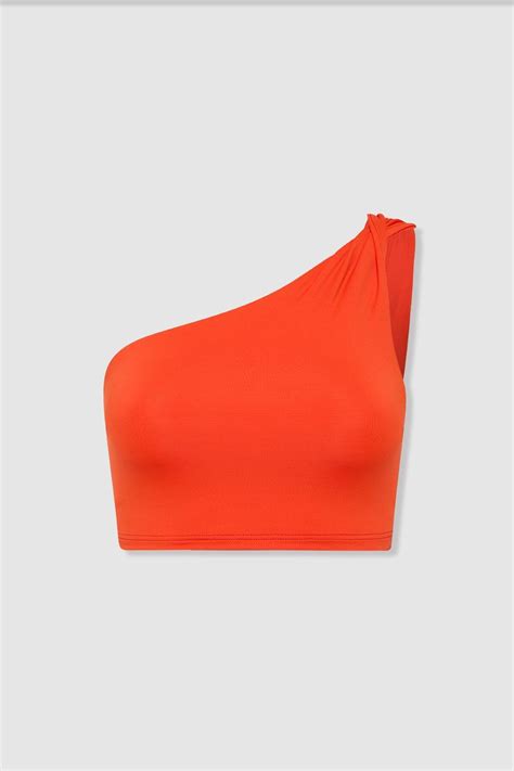 Bondi Born Cori One Shoulder Bikini Top Hot Orange Editorialist