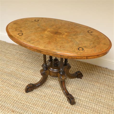 Victorian Oval Figured Walnut Inlaid Antique Side Table