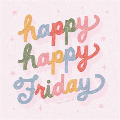 The Words Happy Friday Written In Multicolored Letters On A Pink