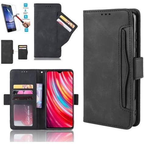 Etui Xiaomi Redmi 9A Portefeuille Noir Film Verre Trempé Coque Housse