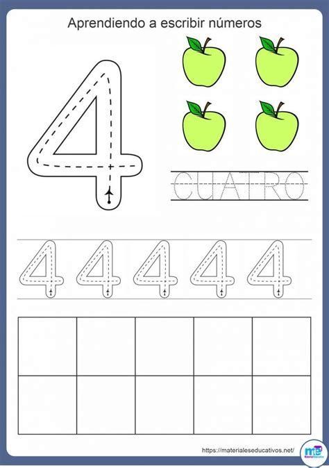 Ficha De Grafomotricidad Del Número 4 I Material Educativo Aprendizaje De Los Números