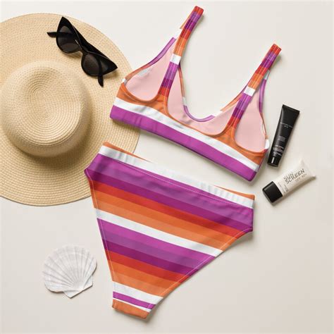 Lesbian Pride Flag Striped Recycled High Waisted Bikini Eco Etsy