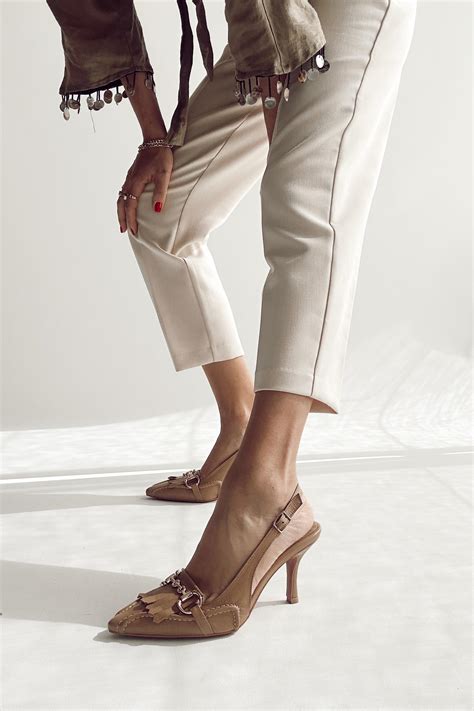 Alice Nude Hakiki Deri Topuklu Ayakkabı