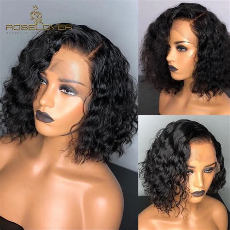 Curly Short Bob Wigs 136 Deep Part Wet And Wavy Lace Front Human Hair Wigs Pre Plucked With