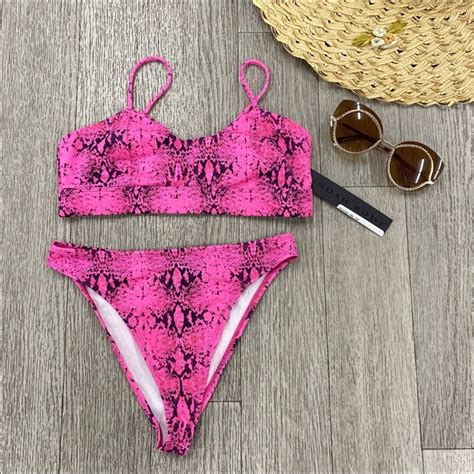 Revolve Indah Swimsuit Bikini Pink Snake Skin Gem