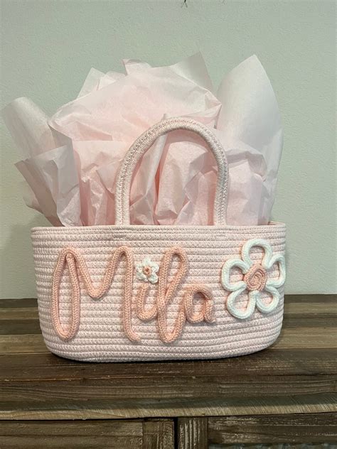 PERSONALIZED Baby Shower Gift Basket, Customized Rope Name Basket ...