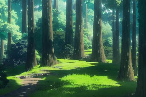 A Beautiful Rural Nature Forest An Illustration In An Anime Background