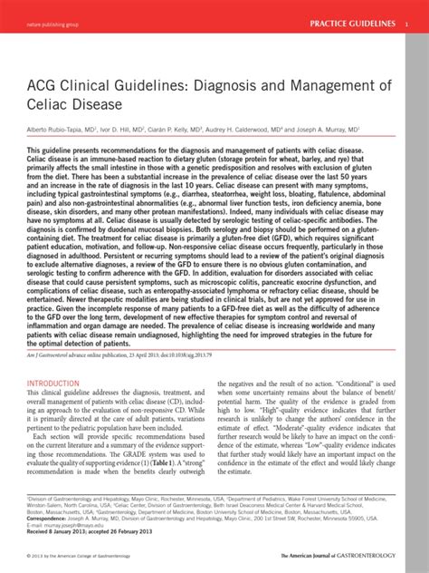 Acg Clinical Guidelines Diagnosis And Management Of Celiac Disease