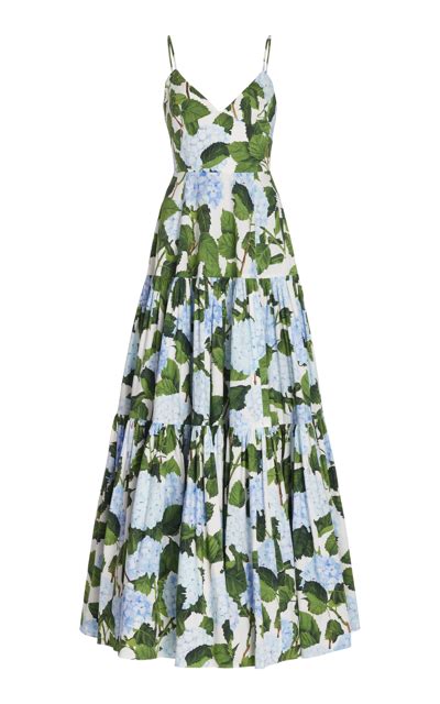 Oscar De La Renta Hydrangea Print Tiered Poplin Maxi Tank Dress Modesens