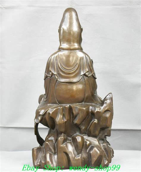 Old Chinese Buddhism Bronze Seat Guanyin Kwan Yin Goddess Buddha