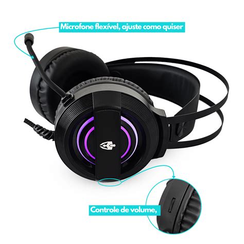 Headset Fone Gamer C Microfone Garen LED RGB Preto Revo Revo Sua