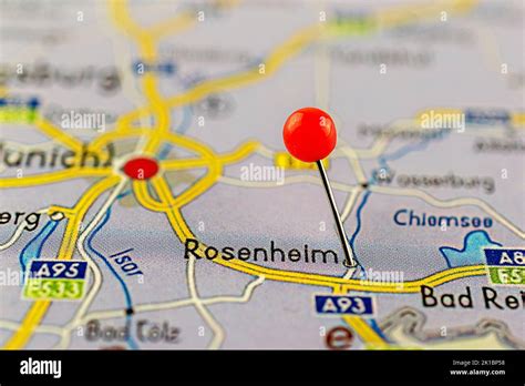 Mapa De Rosenheim Primer Plano Del Mapa Rosenheim Con Alfiler Rojo