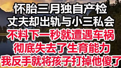 怀孕三月独自产检，丈夫却出轨与小三私会，不料下一秒就遭遇车祸，医院通知我他彻底失去了生育能力，我反手就将孩子打掉，让他抱头痛哭！ Youtube