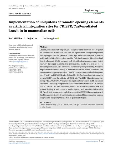 Pdf Implementation Of Ubiquitous Chromatin Opening Elements As