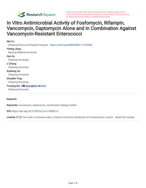 PDF In Vitro Antimicrobial Activity Of Fosfomycin Rifampin