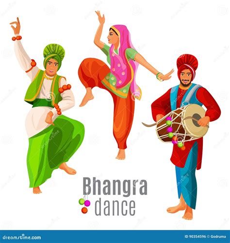 Bhangra Dance Concept Men And Woman In National Cloth Dancing Stock