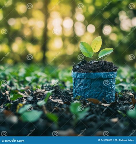 Young Sapling in Plastic Bag for Reforestation Stock Illustration