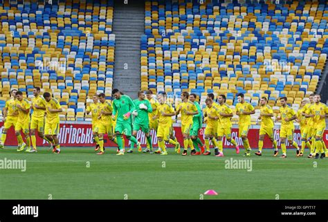 Players Run During Open Training Session Of Ukraine National Football