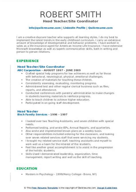 Head Teacher Resume Samples Qwikresume Riset