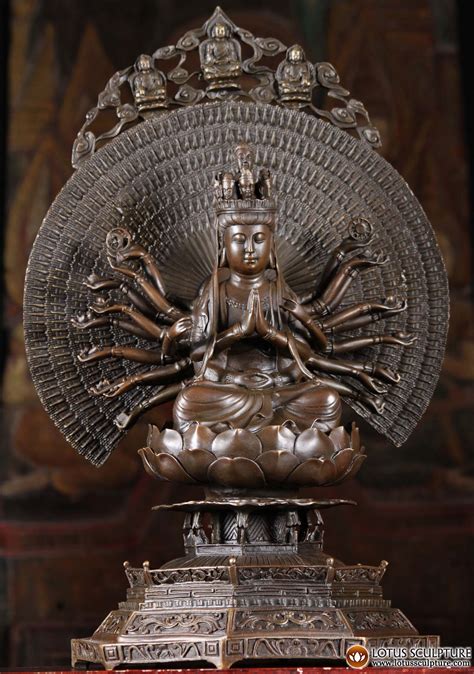 Bronze Statue Of Avalokiteshvara On Lotus With 1000 Arms The