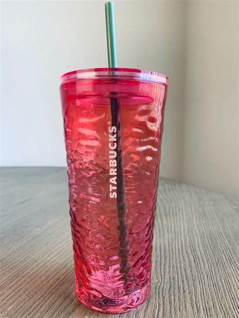 Starbucks 2022 Pink Glass Cold Cup Tumbler 18oz Hammered Etsy