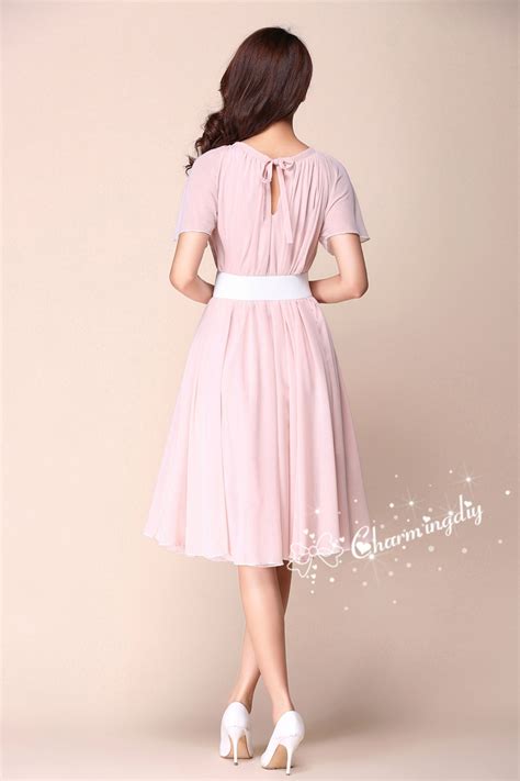 110 Colors Chiffon Nude Pink Short Sleeve Knee Skirt Party Etsy