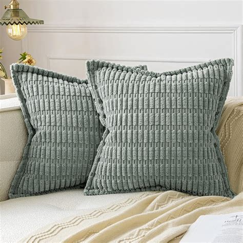 Amazon Miulee Greyish Green Corduroy Decorative Throw Pillow