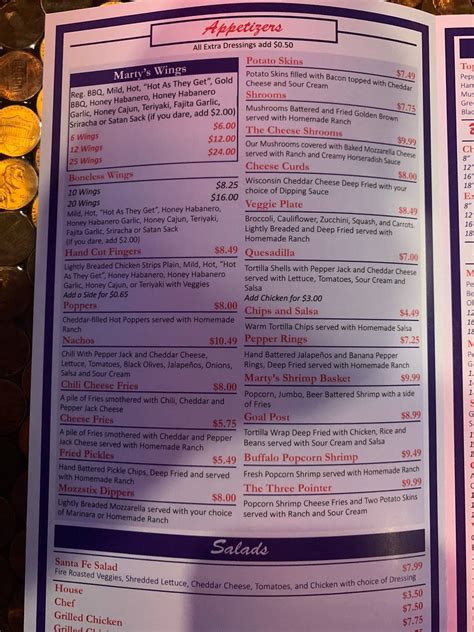 Menu at Marty’s Pub & Grill, Statesville