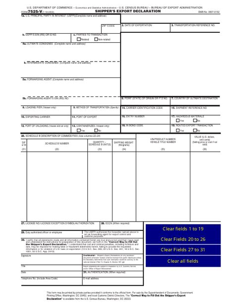 Shipper S Export Declaration Fillable Form Printable Forms Free Online