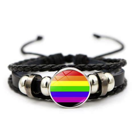 2 pcs gay orgulho de vidro fivela charme pulseira arco íris bandeira