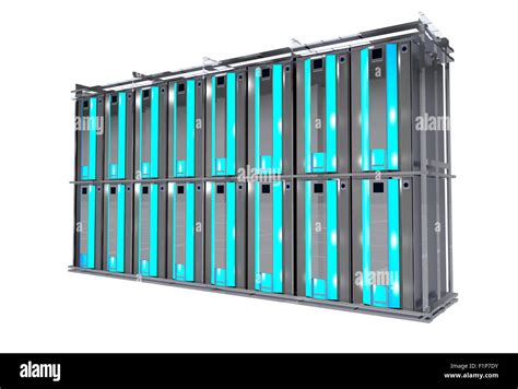 Servers Rack Isolated On White Cool Modern Hosting Rack Stock Photo