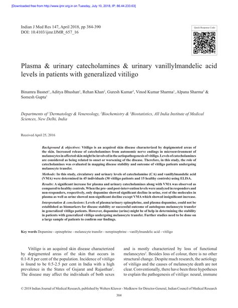 (PDF) Plasma & urinary catecholamines & urinary vanillylmandelic acid ...