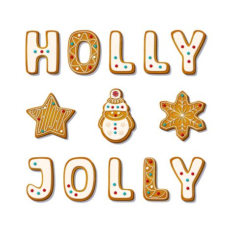 Premium Vector Gingerbread Cookie Letters With Christmas Phrase Holly