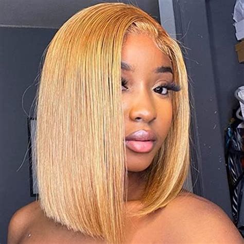 Honey Blonde Bob Wigs Human Hair Short Straight 1b 27 Ombre Lace Front