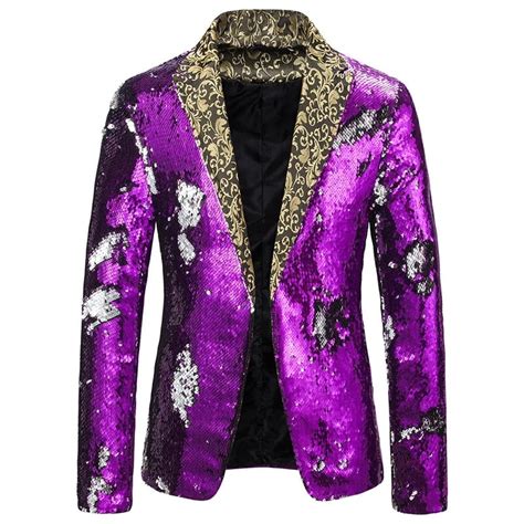 Men Blazer Shiny Sequin Shawl Collar Suit Men Wedding Groom Singer Prom