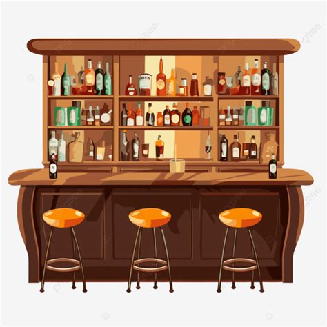 Bar Clipart Bar With Several Stools At It On Background With Bottles ...