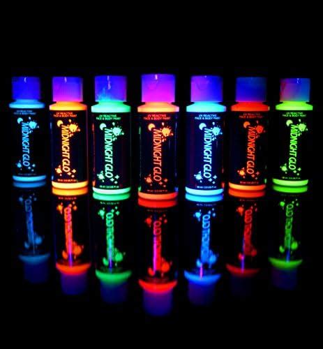 Midnight Glo Uv Neon Face And Body Paint Glow Kit 7 Bottles 2 Oz Each Black Light