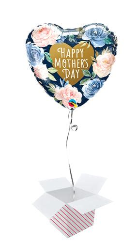 Happy Mothers Day Blue Roses Heart Shape Foil Helium Balloon