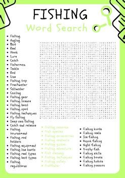 Fishing Word Search Puzzle Worksheet Activity Morning Work Brain Games