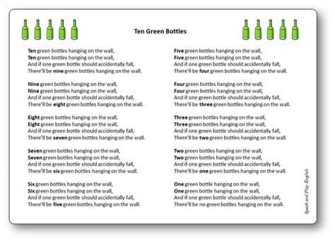 Ten Green Bottles – Nursery Rhyme Song with Lyrics in French and in English