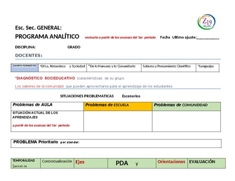Programa Anali Sesi N Esc Sec General Programa Anal Tico Revisarlo A Partir De Los