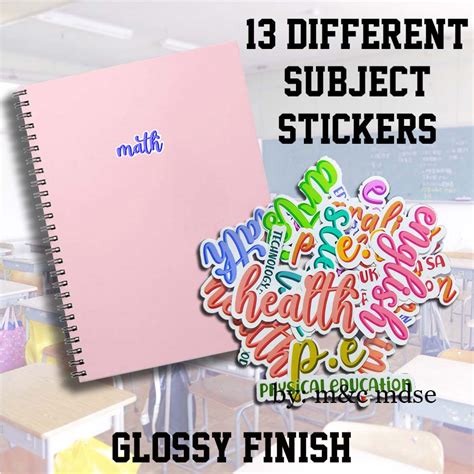 13 Pcs Aesthetic School Subjects Sticker Labels Notebook Labels