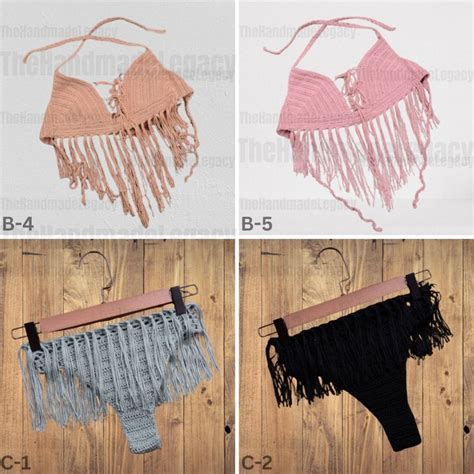 Crochet Knitted Tassel Bikini Set Swimwear Dress Beachwear Bra Top Thong Summer Bathing Suit