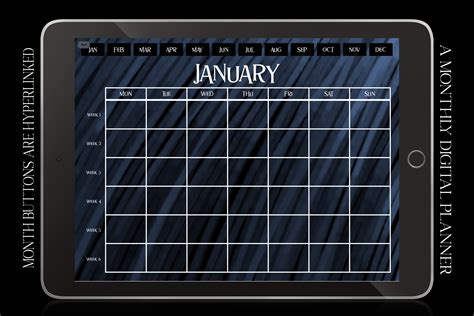 Blue Digital Monthly Calendar Planner Graphic by ZaraRozaDesigns · Creative Fabrica