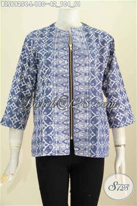 Foto Baju Batik Wanita Modern Busana Blus Batik Keren Resleting Depan