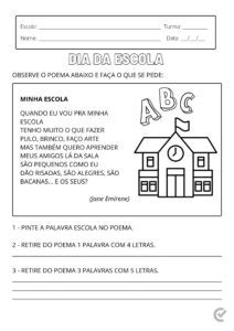 Atividades sobre o Dia da Escola para imprimir