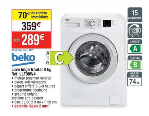 Promo Lave Linge Frontal Kg Beko Chez Cora Icatalogue Fr