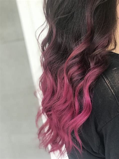 Dark Brown To Pink Balayage Pink Hair Dye Highlights For Dark Brown Hair Brown Hair Fade