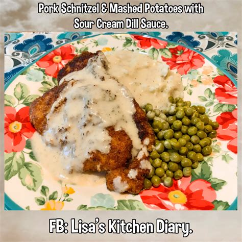 Pork Schnitzel And Mashed Potatoes With Sour Cream Dill Sauce Fourofharts